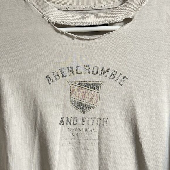 Abercrombie & Fitch Y2K 1990’s Off White Long Sleeve Tee THRASHED Vintage L - Picture 3 of 13